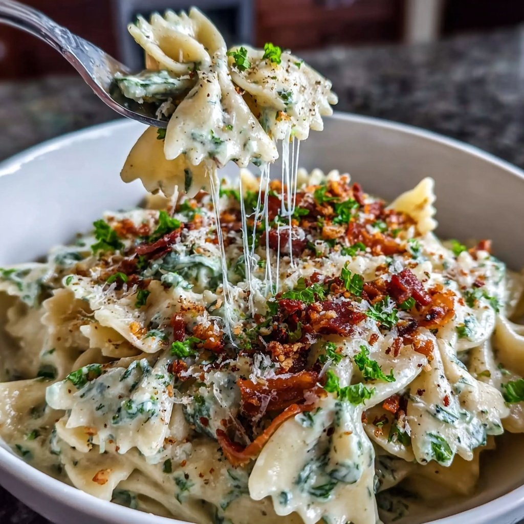 Bow Tie Pasta With Spinach Alfredo