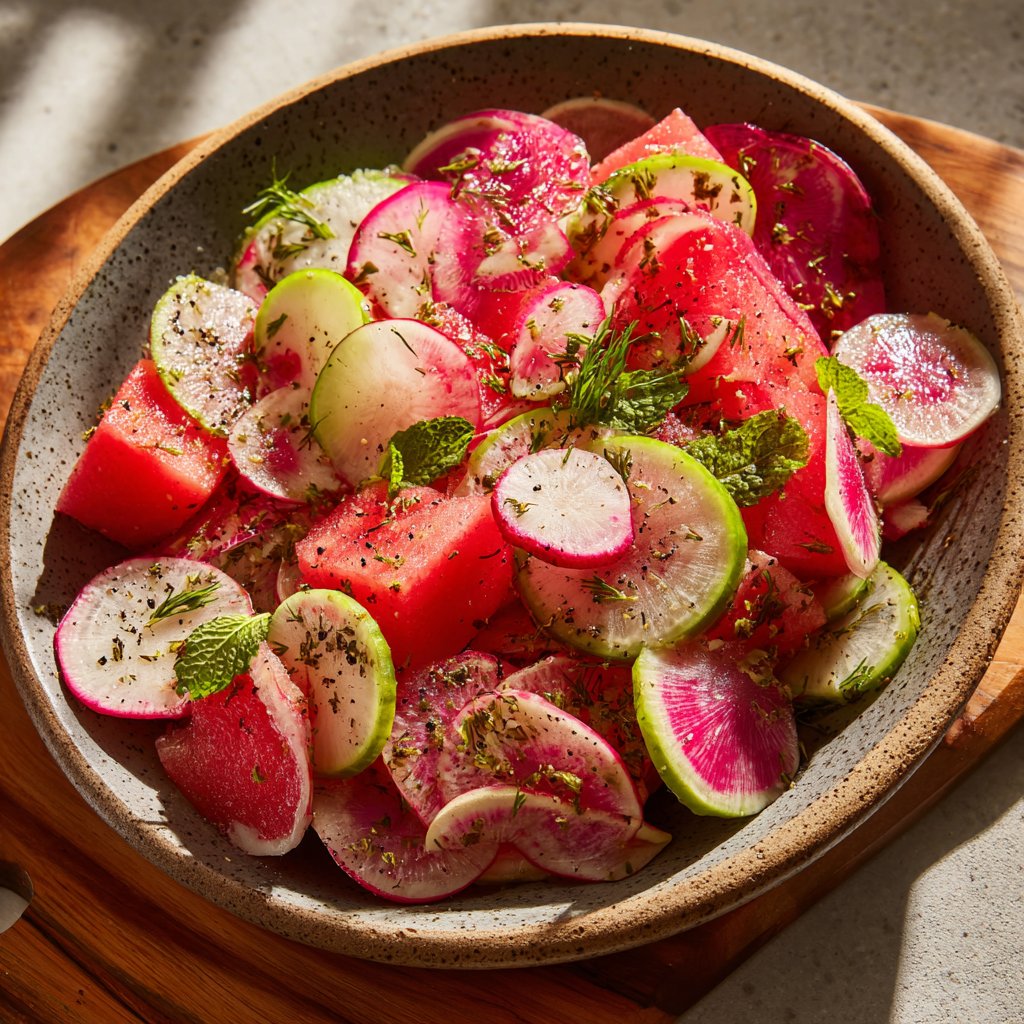 Watermelon Radish Salad with Honey Vinaigrette