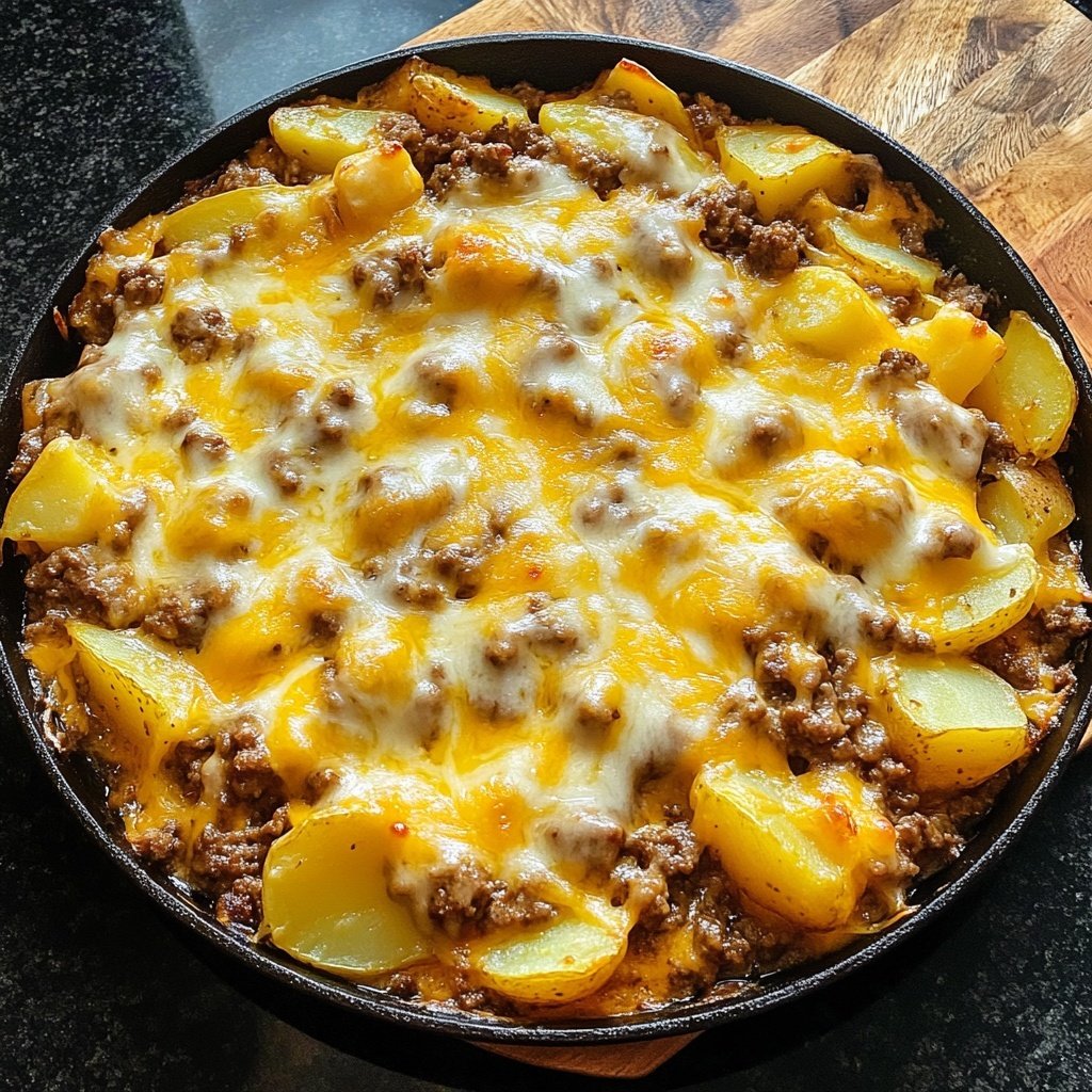 One Pan Cheesy Meat and Potato Skillet