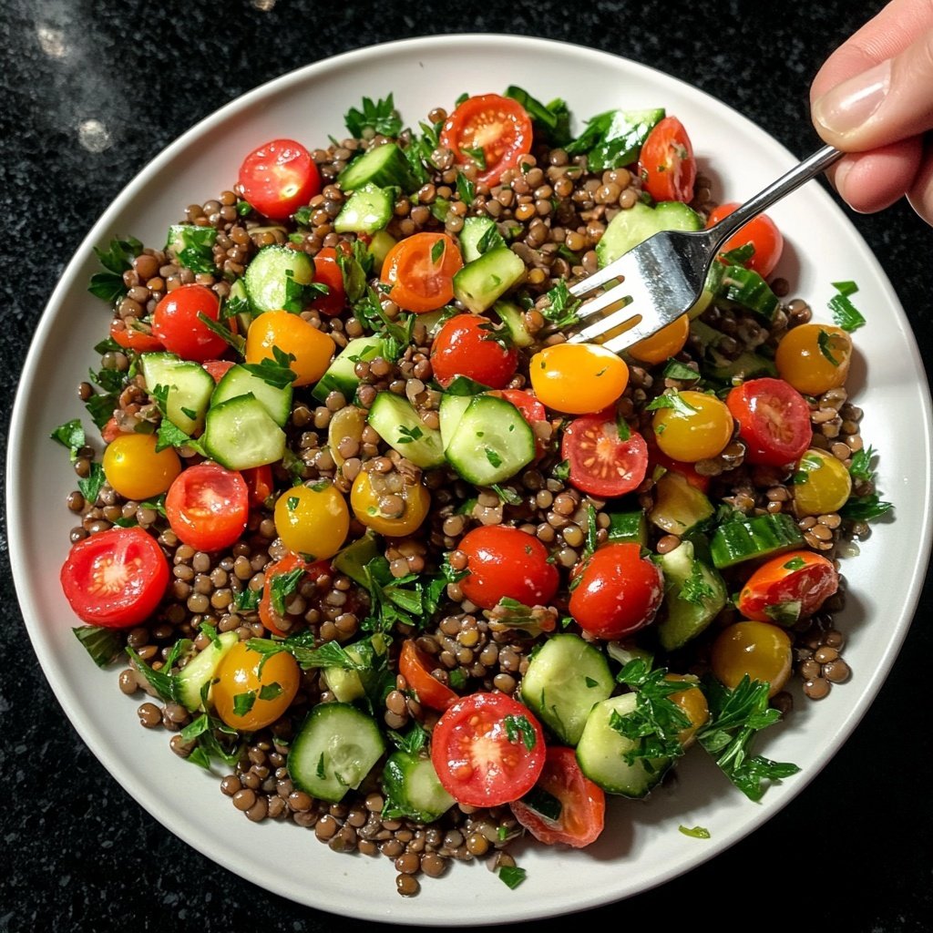 Healthy Lunch Lentil Salad with Lemon