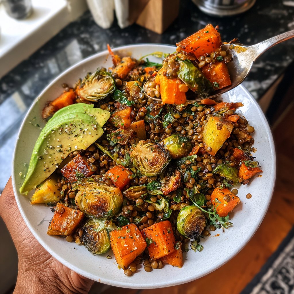 Roasted Veggie Lentil Grain Bowl
